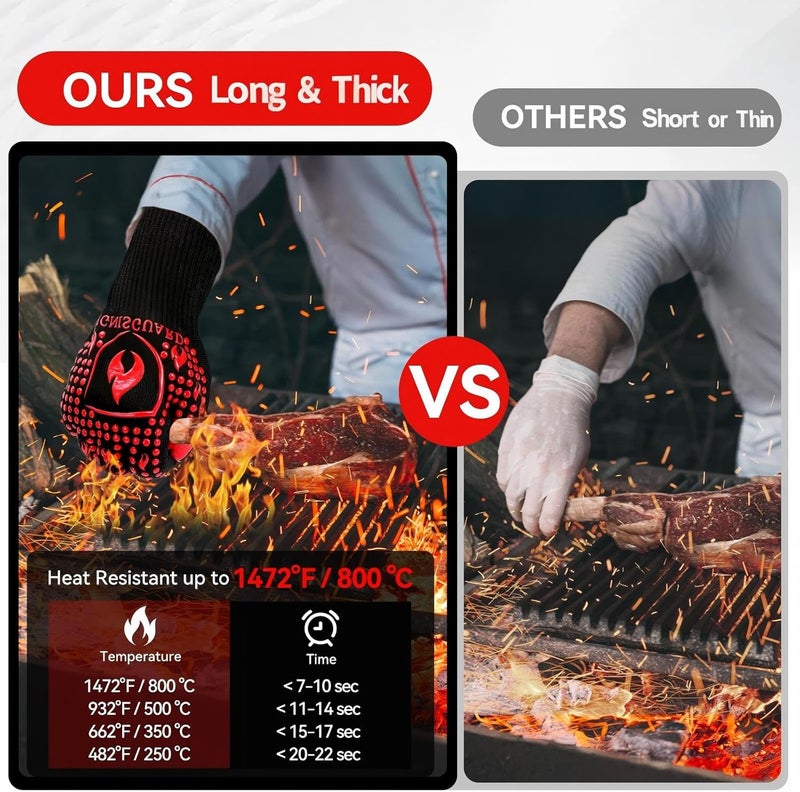 IGNISGUARD BBQ & Grill Gloves, Oven Gloves, 1472°F Silicone Oven Mitts Heat Resistant Grilling Gloves Fireproof Non-Slip for Barbecue Cooking Baking Smoking, 1-Pair Red（L） - Image 3